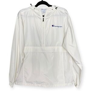 CHAMPION Men's White Windbreaker Pullover Jacket, Medium